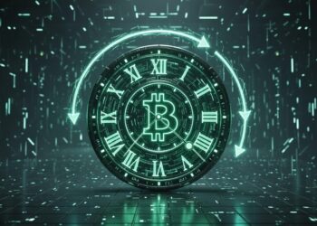 Gran reloj de Bitcoin hecho en estética cyberpunk.