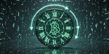 Gran reloj de Bitcoin hecho en estética cyberpunk.