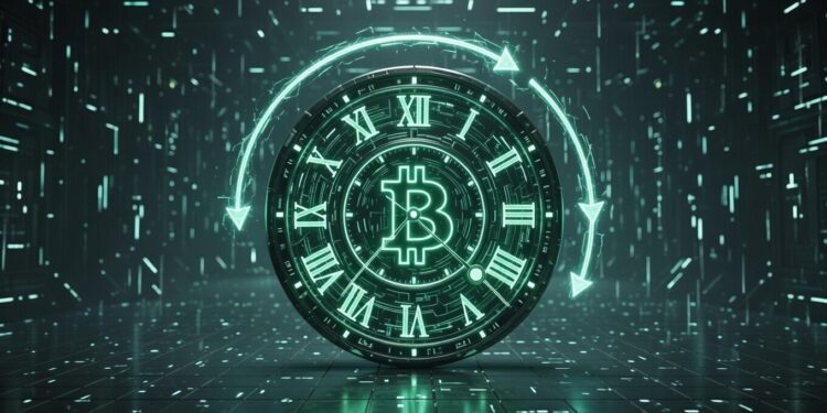 Gran reloj de Bitcoin hecho en estética cyberpunk.