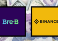 Logos de Bre B y Binance sobre un fondo de billetes colombianos