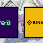 Logos de Bre B y Binance sobre un fondo de billetes colombianos