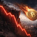 Moneda de bitcoin cae por un precipicio.