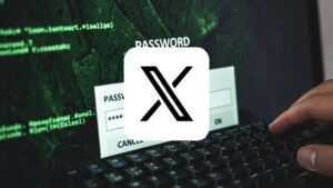 Un hacker vulnerando una contraseรฑa y el logo de X en el centro.
