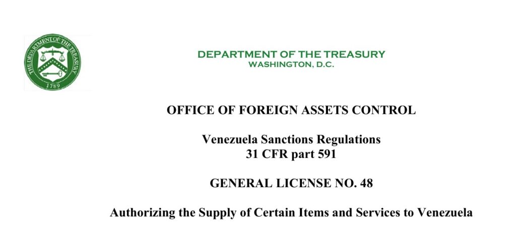 Captura de pantalla de la licencia general de EE. UU. para Venezuela.
