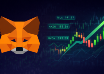 Logo de Metamask y gráfico de precios genérico subiendo.