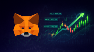 Logo de MetaMask junto a un gráfico de precios.