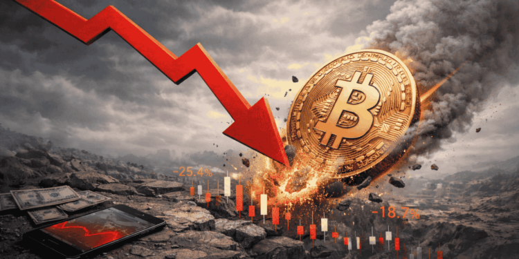 Imagen que ejemplifica la caída de bitcoin a través de una representación gráfica.