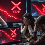 Personas en una oficina lamentándose la caída de precio de XRP.