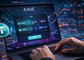 Una persona operando en la plataforma de intercambios Aave.