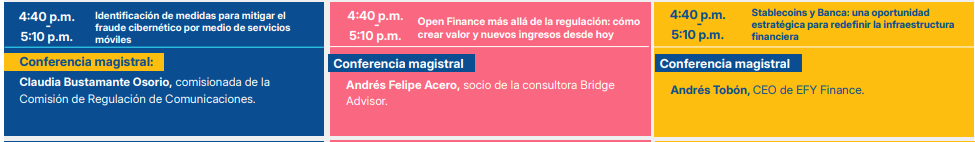 Segmento de la agenda del Congreso bancario de Colombia en el que se ve la discusión sobre stablecoins.