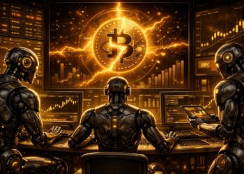 Robots de agentes de IA operando con Bitcoin.