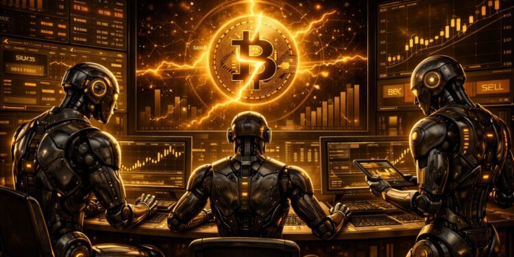 Robots de agentes de IA operando con Bitcoin.