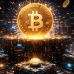 Una moneda de Bitcoin siendo procesada por la red.