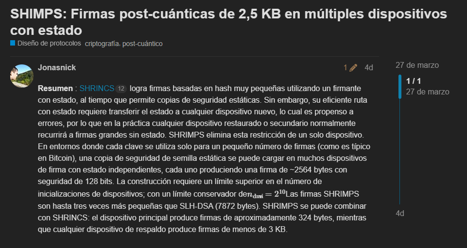 Texto de un documento técnico sobre Bitcoin y cuántica.