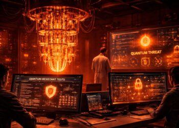 CIentíficos trabajando en un centro de computación cuántica.