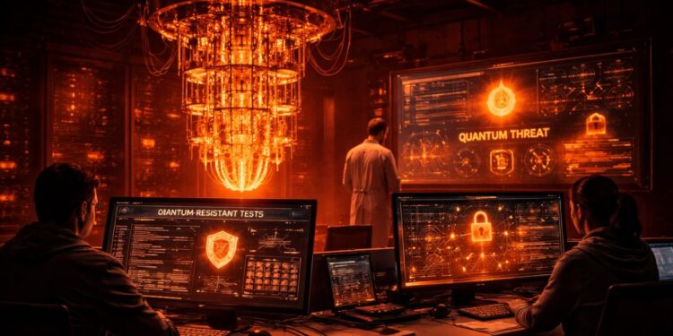 CIentíficos trabajando en un centro de computación cuántica.