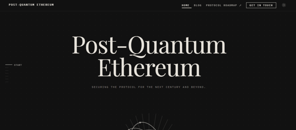 Interfaz de una web sobre cuántica y Ethereum.