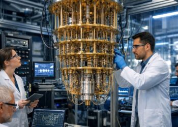 Un grupo de científicos en un laboratorio cuántico.