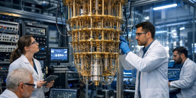 Un grupo de científicos en un laboratorio cuántico.