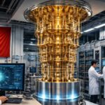 Cientificos trabajando en un laboratorio de computación cuántica.