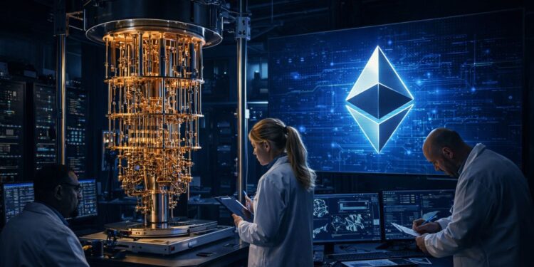 cientificos trabajando en un laboratorio cuántico.