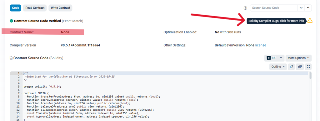 Datos de n contrato inteligente en la red Etheruem.