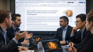 Personas discutiendo sobre Bitcoin y computación cuántica tras un informe de Google.