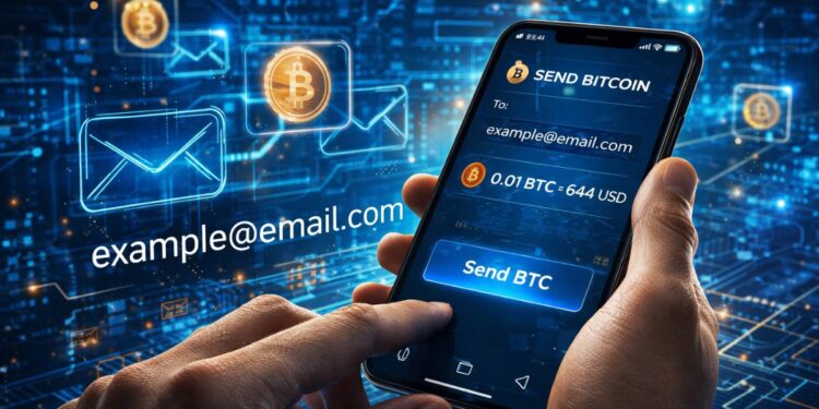 Una persona enviando BTC desde una wallet de software.