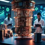 Cientificos trabajando en un laboratorio de computación cuántica.