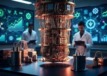 Cientificos trabajando en un laboratorio de computación cuántica.