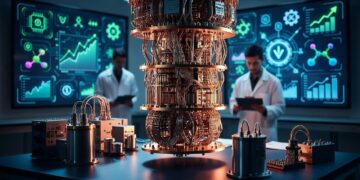 Cientificos trabajando en un laboratorio de computación cuántica.