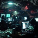 Un grupo de hackers operando en una cueva.