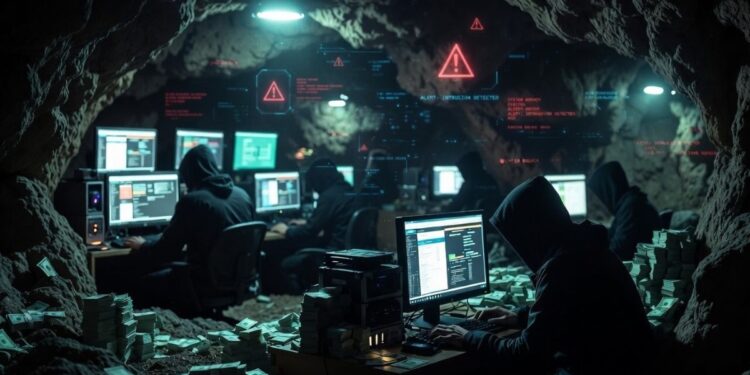 Un grupo de hackers operando en una cueva.