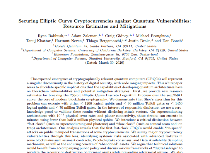 Portada del informe de Google sobre Bitcoin y cuántica.