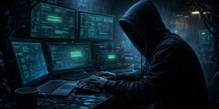 Un hacker operando desde una cueva.