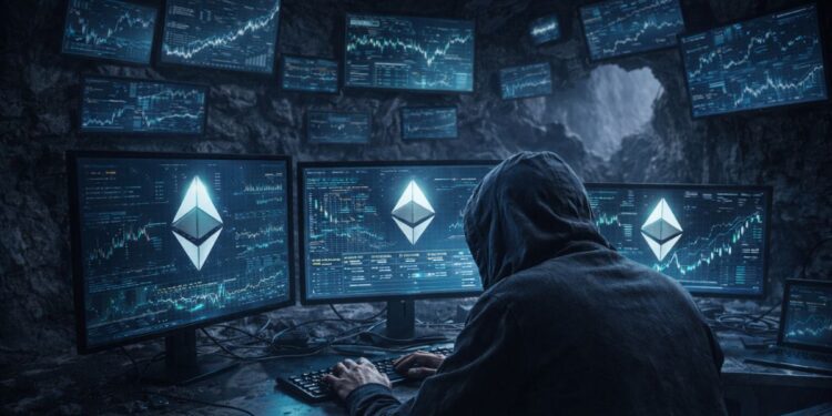 Un hacker operando en una cueva para atacar usuarios de la red Etheruem.
