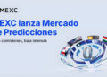 Banner promocional de MEXC, que lanza Mercado de Predicciones, con cero comisiones y baja latencia, con la imagen de un cero por ciento, rodeada por mรบltiples ventanas de ejemplos del mercado de predicciones