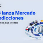 Banner promocional de MEXC, que lanza Mercado de Predicciones, con cero comisiones y baja latencia, con la imagen de un cero por ciento, rodeada por mรบltiples ventanas de ejemplos del mercado de predicciones