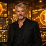 Michael Saylor en un centro de finanzas con operadores de inteligencia artificial.