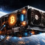 Un ASIC de Bitcoin flotando en el espacio exterior.