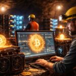 Mineros de Bitcoin operando en un centro de computaciรณn.