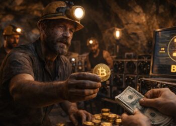 Un minero en una cueva vendiendo monedas de BTC.
