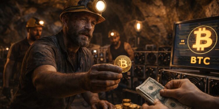 Un minero en una cueva vendiendo monedas de BTC.