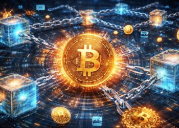 Una moneda de Bitcoin moviendose en la red.