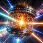 Una computadora cuántica emitiendo rayos laser.