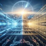 Representación de computación cuántica dual: superconductores vs átomos neutros, con reloj futurista y cadenas rotas.