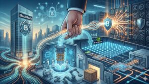 Ilustraciรณn conceptual de la inversiรณn de BlackRock en computaciรณn cuรกntica y su convergencia con el ecosistema de activos digitales.