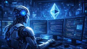 Un robot de IA programando aplicaciones en Ethereum.