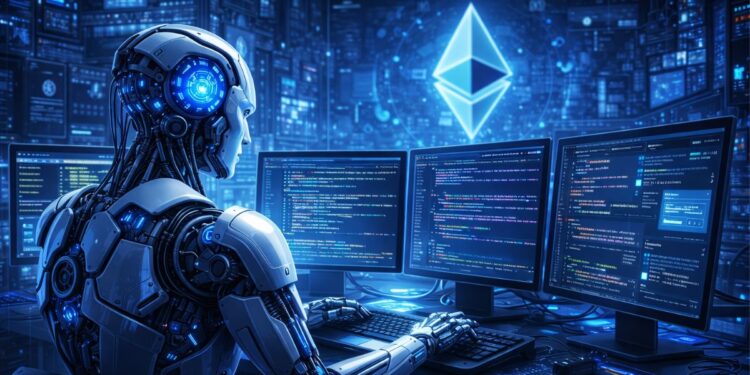 Un robot de IA programando aplicaciones en Ethereum.