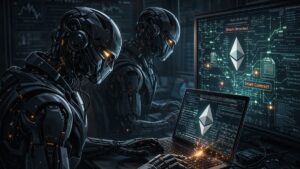 La IA puede ayudar al desarrollo tecnológico, pero también facilita que hackers encuentren vulnerabilidades en redes de criptomonedas. Fuente: Imagen generada por IA.